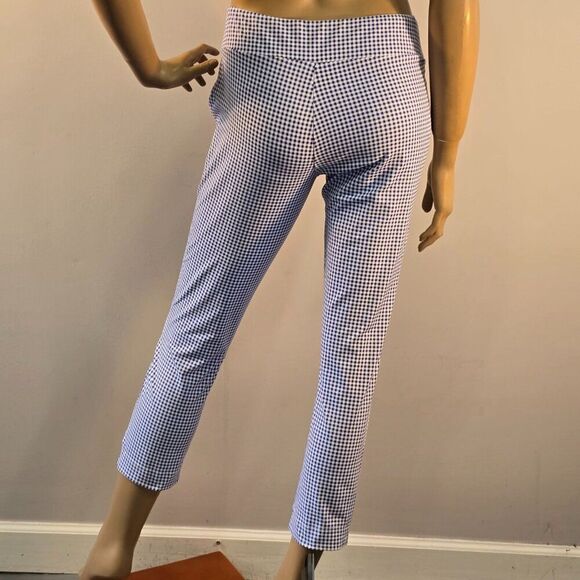 J McLaughlin Leggings Crop Pants Womens Sz S Gingham Blue White Stretch Pull On - Picture 3 of 10